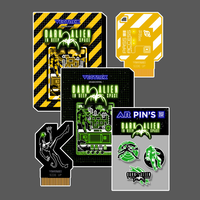 Full Pack Dark Alien in Deep Space: Solaris & Teria Vectrex Games + Collector Pins