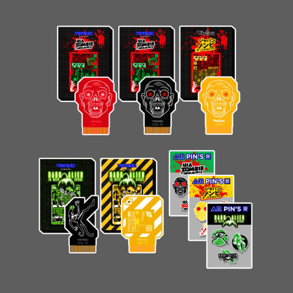 Ultimate Vectrex Games + Collector Pins Pack - USA ZOMBIE Apocalypse Red & Black - JAPAN ZOMBIE Apocalypse - Dark Alien in Deep Space Solaris & Teria versions