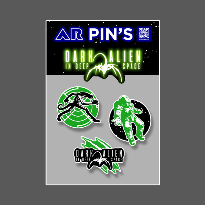 Collector Pin Set – 3 Metal Pins (50 mm) - Dark Alien in Deep Space
