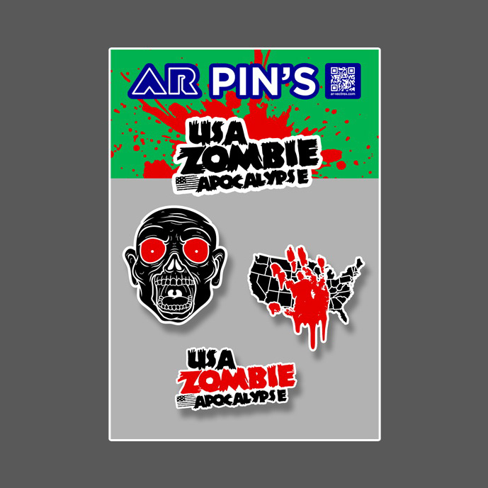 Collector Pin Set – 3 Metal Pins (50 mm) - USA ZOMBIE Apocalypse