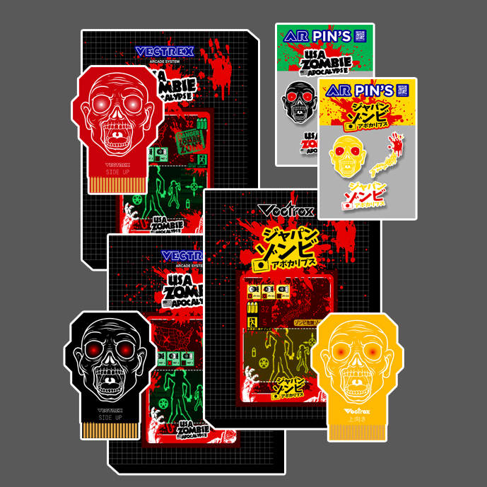 Full Pack ZOMBIE Apocalypse – USA Red & Black + JAPAN + Collector Pins | Vectrex Bundle